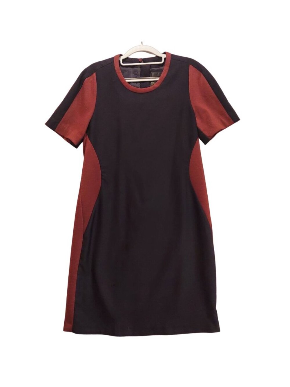 Mcginn Womens L Dress Maroon Black Knee Length Exposed zip lined career modest